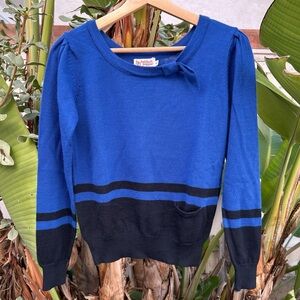 Vintage 1970s Beldoch Popper Blue Striped Knit Sweater Women’s M